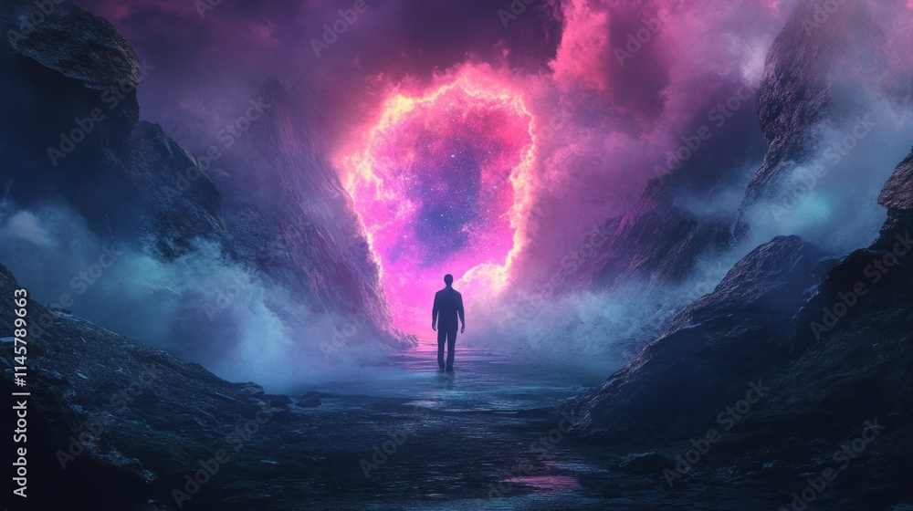 Fototapeta premium Journey Through a Cosmic Gateway: A Surreal Landscape