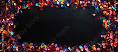 Colorful confetti frame on a dark background ideal for celebrations and creative projects showcasing festive themes and joyful occasions photo