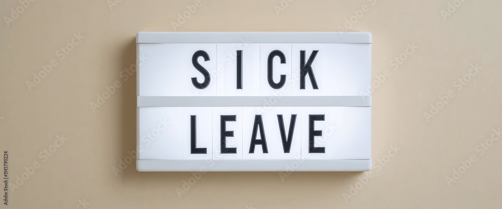 Sign displaying 'Sick Leave' in bold black letters on a light background, emphasizing workplace absence due to illness. Sign displaying 'Sick Leave' in bold black letters on a light background, emphasizing workplace absence due to illness.