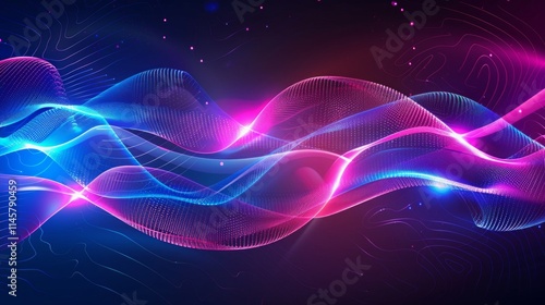 Wallpaper Mural Bright abstract futuristic background with flowing neon lines and glowing energy effects in vibrant shades of blue, pink, purple, and yellow. Torontodigital.ca