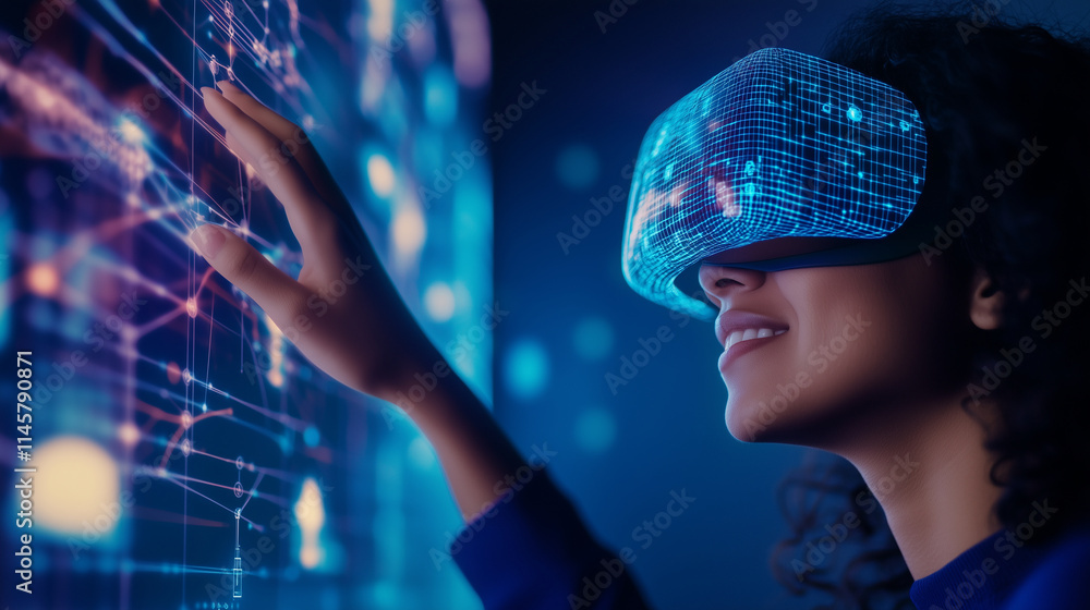 Dive into Mexicoâs role in digital transformation as AI and IoT systems revolutionize industries. A person interacts with AI-powered neural networks through an advanced virtual int Dive into Mexicoâs role in digital transformation as AI and IoT systems revolutionize industries. A person interacts with AI-powered neural networks through an advanced virtual int