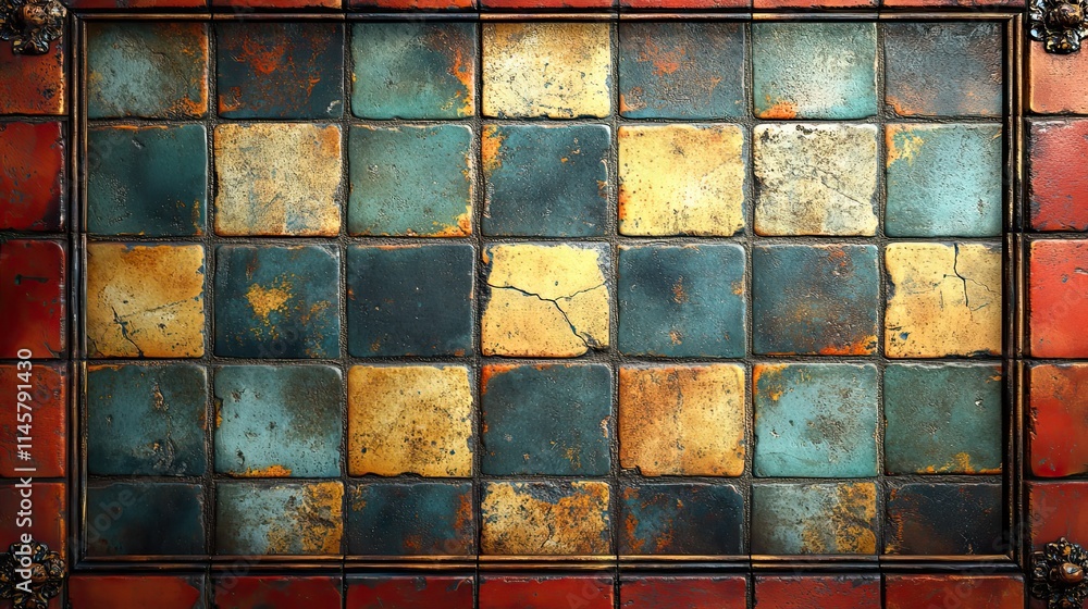 Retro tiles with ornamental and grunge illustration for background. Retro tiles with ornamental and grunge illustration for background.