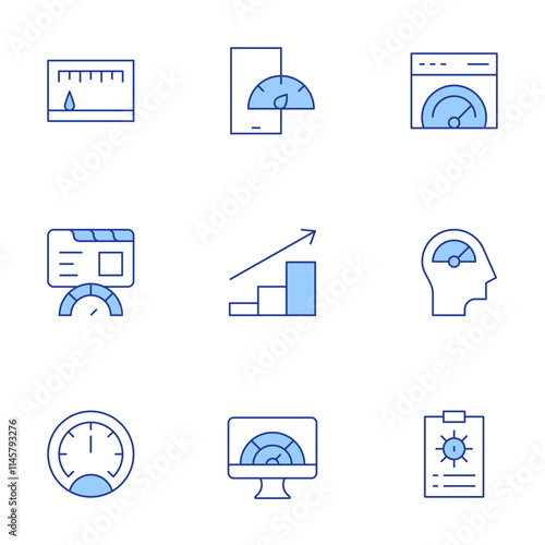 Performance icons set. Line Duotone style, editable stroke. bandwidth, data analysis, growth, high speed, mobile, overtime, speed, speedometer