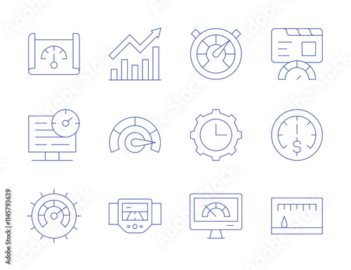 Performance icons. Thin Line style, editable stroke. performance, productivity, speed test, time, progress, speed, speedometer, website