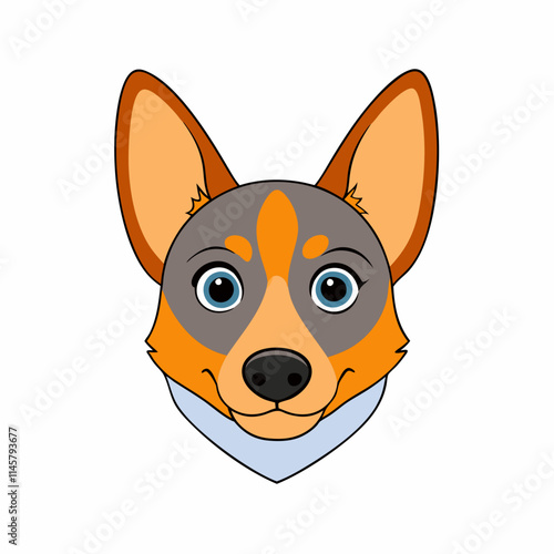 Cute Australian Cattle Dog Head vector cartoon illustration