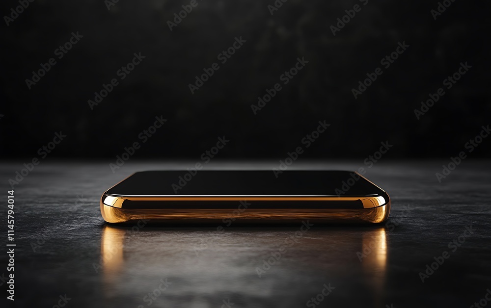Gold smartphone on dark surface. Gold smartphone on dark surface.