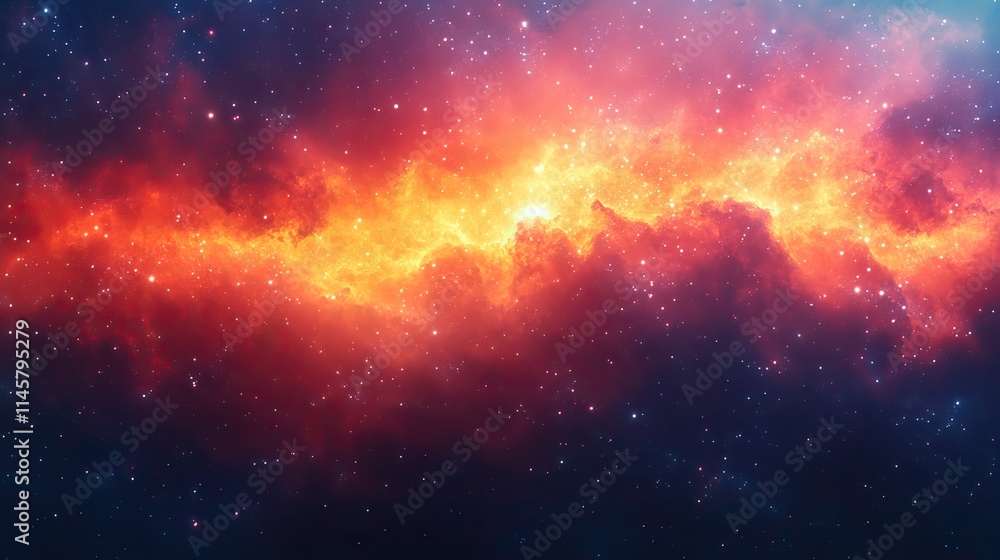 Obraz premium Stars orbit in a galaxy with an orange sky, a universe background for adventure and exploration, a wallpaper design for astronomy and astrology enthusiasts.