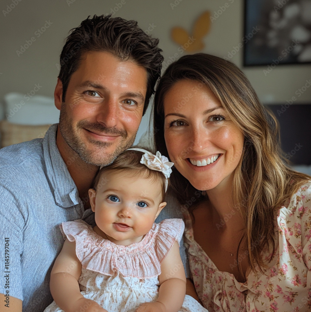 A picture of a happy family. wife and baby girl 1 years old