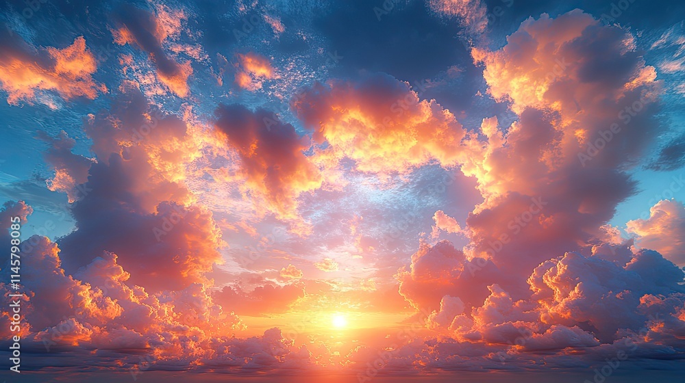 Naklejka premium Sunset clouds fill the sky, representing the outdoor environment, storms, and climate change, with the texture highlighting the impact of greenhouse gases and global warming.