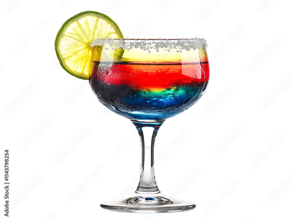 Rainbow Cocktail Glass with Lime Slice Isolated Rainbow Cocktail Glass with Lime Slice Isolated