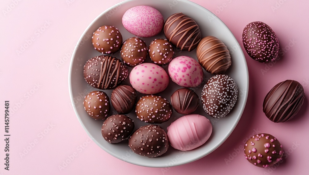Chocolate Easter Eggs Artfully Arranged on a White Plate