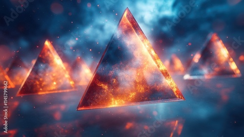 abstract 3d rendering of flying pyrami photo