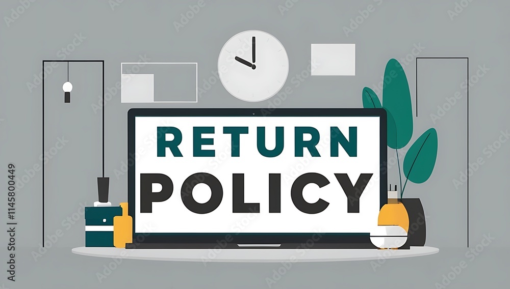 Fototapeta premium Laptop Displaying Return Policy Information Online