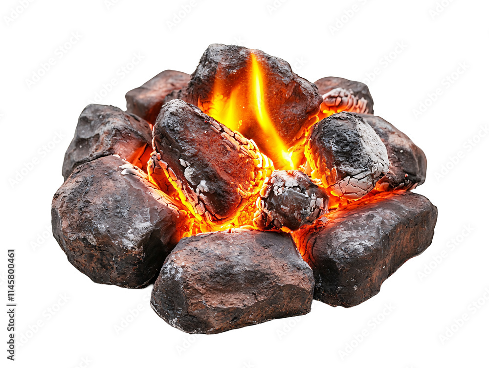 Isolated Campfire with Glowing Rocks Burning Isolated Campfire with Glowing Rocks Burning