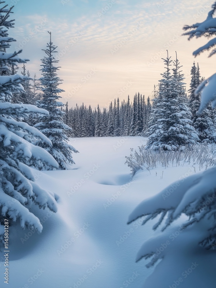 Snow-covered forest in the morning Snow-covered forest in the morning