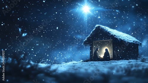 Wallpaper Mural A Snowy Night Nativity Scene With Bright Star Torontodigital.ca