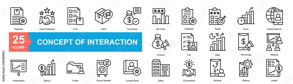 Concept of Interaction Icon Sheet Feedback, Meeting, Good Feedback, Form, Items, Comments, Bar Chart, Clipboard, Target, Clock, Global Network, Presentation, Search, Folder, Sound Speaker Concept of Interaction Icon Sheet Feedback, Meeting, Good Feedback, Form, Items, Comments, Bar Chart, Clipboard, Target, Clock, Global Network, Presentation, Search, Folder, Sound Speaker