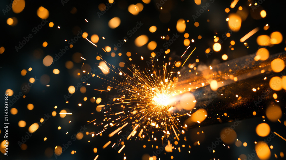 Fototapeta premium Weld sparks isolated on black background. Vector realistic flare effect of metal welding, iron cutting, fireworks or electric flash. Set of light flashes of industrial works with steel or firecrackers