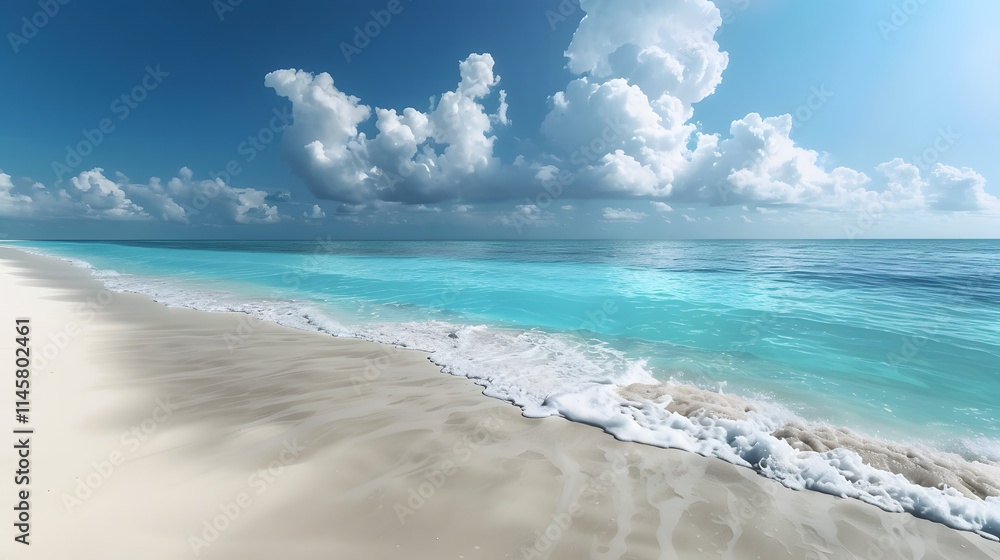 Fototapeta premium Aerial view of sandy beach and ocean with waves