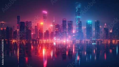 Neon Cityscape: A Vibrant Night Reflection