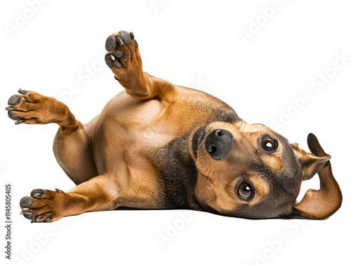 Isolated Dachshund Puppy Lying on Back