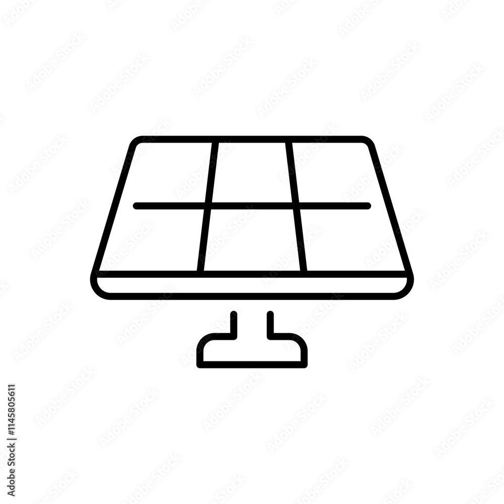 Solar panel icon. Simple outline style. Solar power, sun, renewable energy, cell, heat, light, battery, electric, technology concept. Thin line symbol. Vector illustration isolated. Solar panel icon. Simple outline style. Solar power, sun, renewable energy, cell, heat, light, battery, electric, technology concept. Thin line symbol. Vector illustration isolated.
