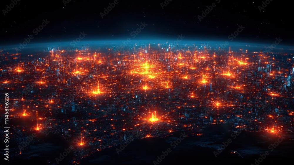 Fototapeta premium Web map shows global connections, networking, and worldwide communication lines.