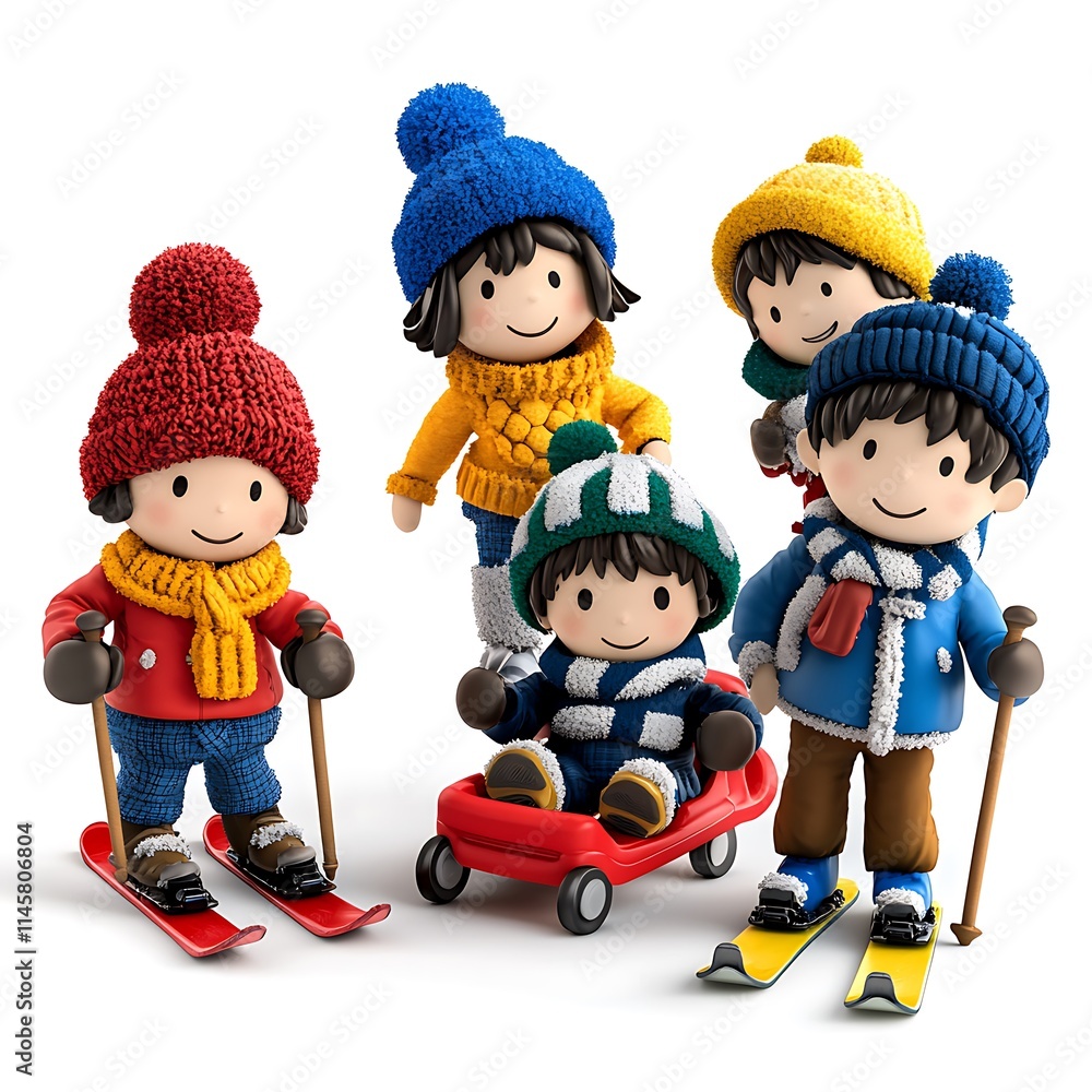 Playful Children Enjoying Winter Sports Together in the Snow Playful Children Enjoying Winter Sports Together in the Snow
