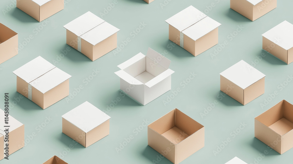 White cardboard box mockup set isolated on gray background. Vector realistic illustration of open and closed carton packages, mail delivery, gift packaging, parcel with blank surface, isometric view White cardboard box mockup set isolated on gray background. Vector realistic illustration of open and closed carton packages, mail delivery, gift packaging, parcel with blank surface, isometric view