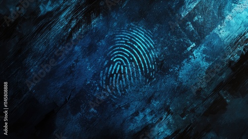 Abstract fingerprint trace on a textured dark blue background symbolizing forensic investigation and crime scene analysis