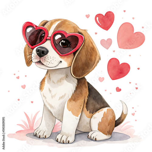 Valentine animals clipart cute beagle with heart glasses romantic setting digital art playful perspective photo