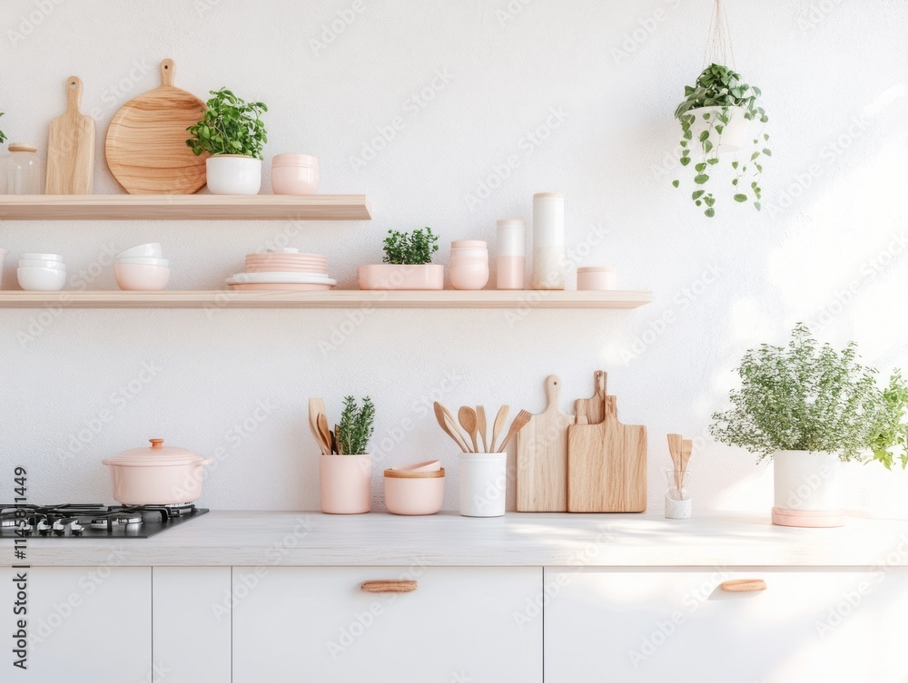 Stylish Minimalist Kitchen Decor With Pastel Accents And Greenery Stylish Minimalist Kitchen Decor With Pastel Accents And Greenery