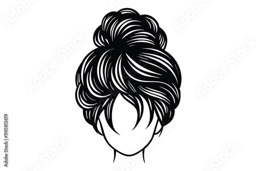 Woman with messy bun hair vector silhouette illustration