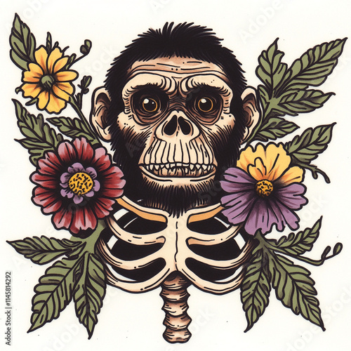 Chimpanzee tattoo flash illustration photo