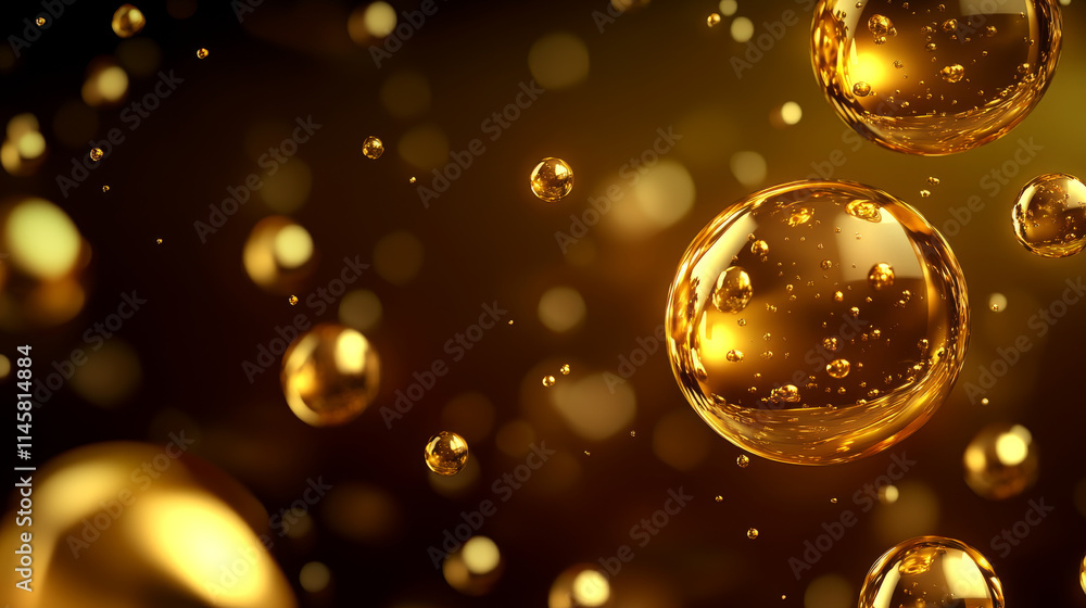 Background with oil drops texture, yellow omega bubbles, gold liquid transparent droplets. Template for skincare essential product with dribs of different shapes Realistic 3d vector honey, syrup blobs Background with oil drops texture, yellow omega bubbles, gold liquid transparent droplets. Template for skincare essential product with dribs of different shapes Realistic 3d vector honey, syrup blobs