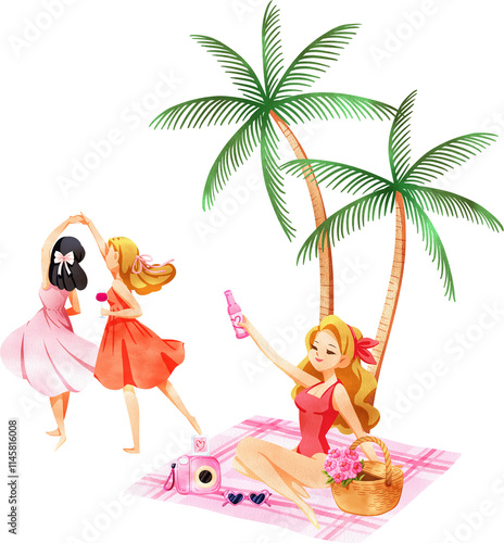 Handdrawn Beach bash for the bride digital painting