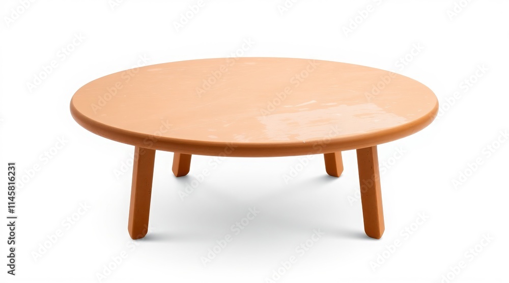 Round wooden coffee table with simple design on white background Round wooden coffee table with simple design on white background
