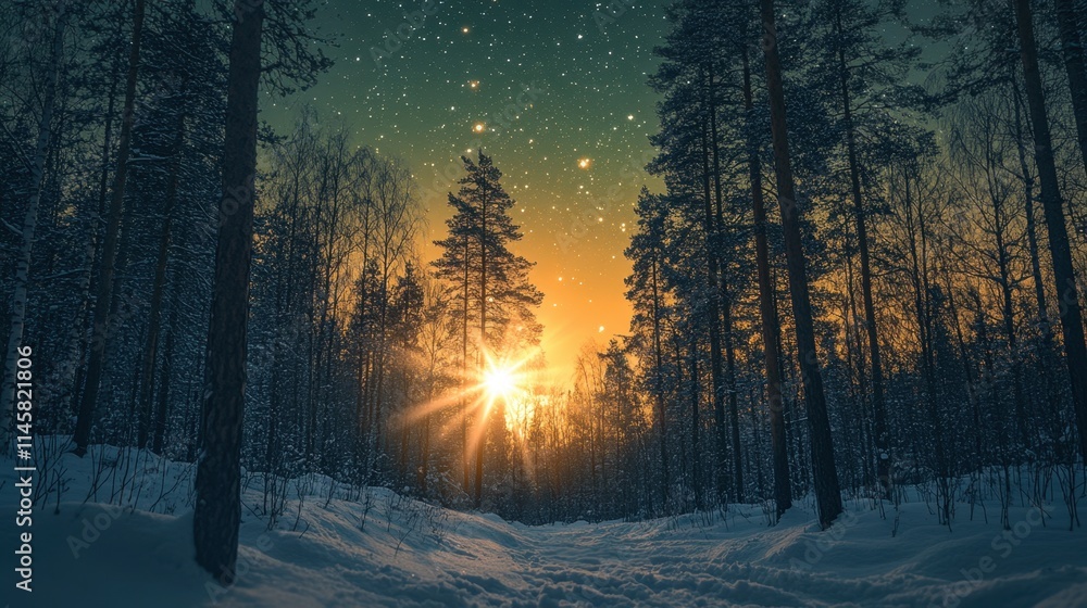 Winter forest with starlight Winter forest with starlight