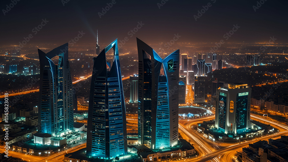 Fototapeta premium During the blue hour the KAFD buildings in Riyadh Saudi Arabia stand out 