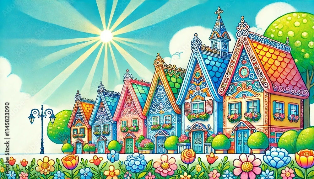 Obraz premium Lively Miniature Village Scene