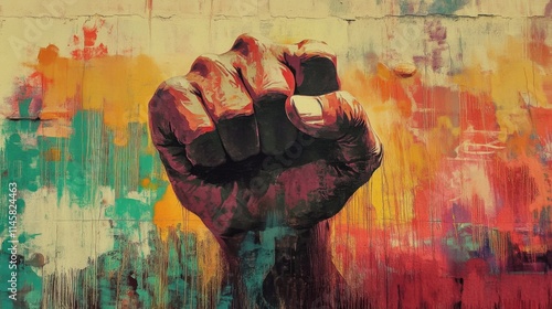 A Powerful Fist of Resistance Painted on a Vibrant Wall Mural