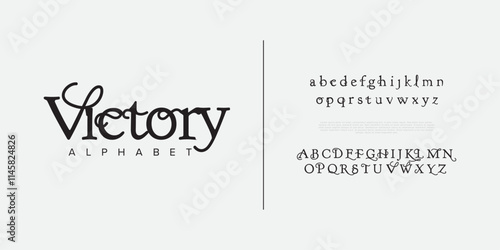 Victory typography beauty fashion elegant minimalist serif italic fonts decorative wedding vintage retro logos. Minimal luxury font alphabet logo. Vector illustration