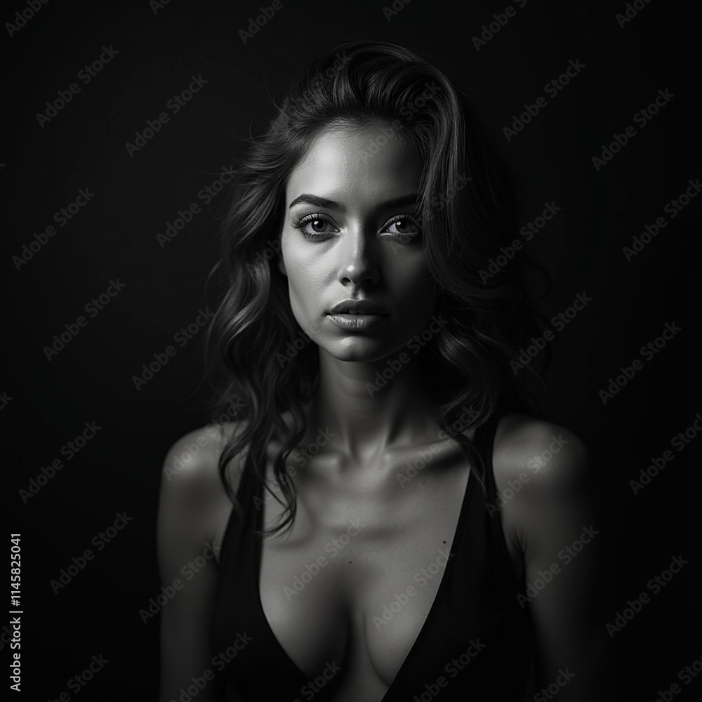 Beautiful young woman in black lingerie. Black and white portrait Beautiful young woman in black lingerie. Black and white portrait