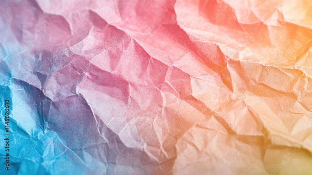Fototapeta premium Crumpled Colorful Paper Abstract Background in Soft Gradients and Textures for Creative Design Projects