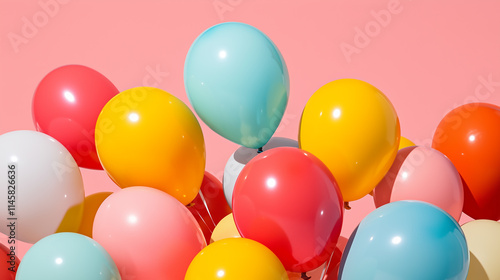 Wallpaper Mural Colorful Balloons Floating on Pink Background - Festive Celebration Concept Torontodigital.ca