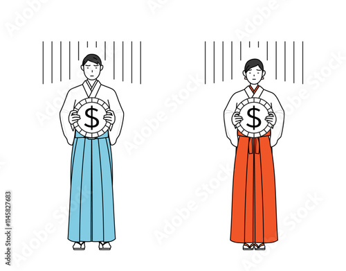 為替差損やドル安のイメージ、神社の神主と巫女