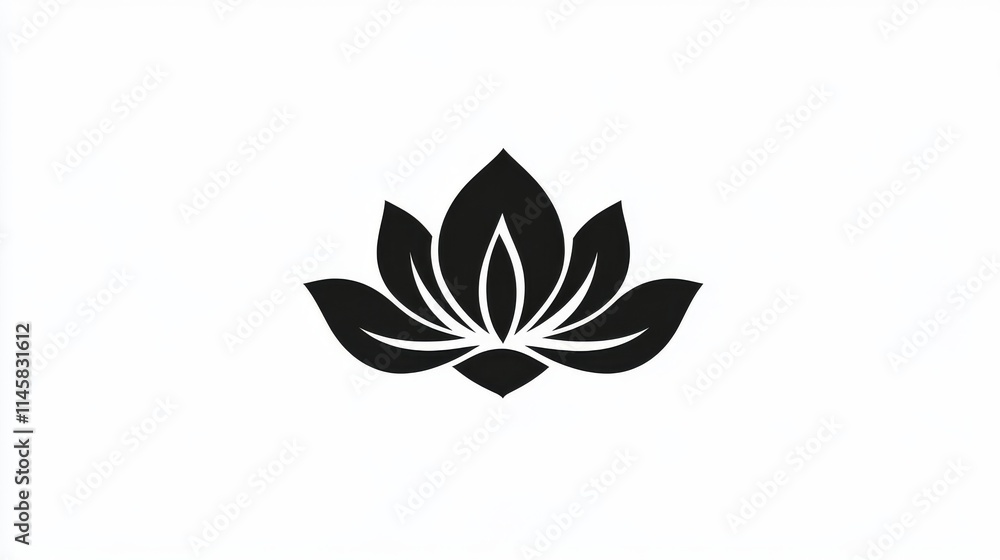 25.A decorative lotus flower icon in a black silhouette, featuring streamlined petals and a cute, balanced shape. The design has a timeless elegance and versatility, suitable for modern branding,