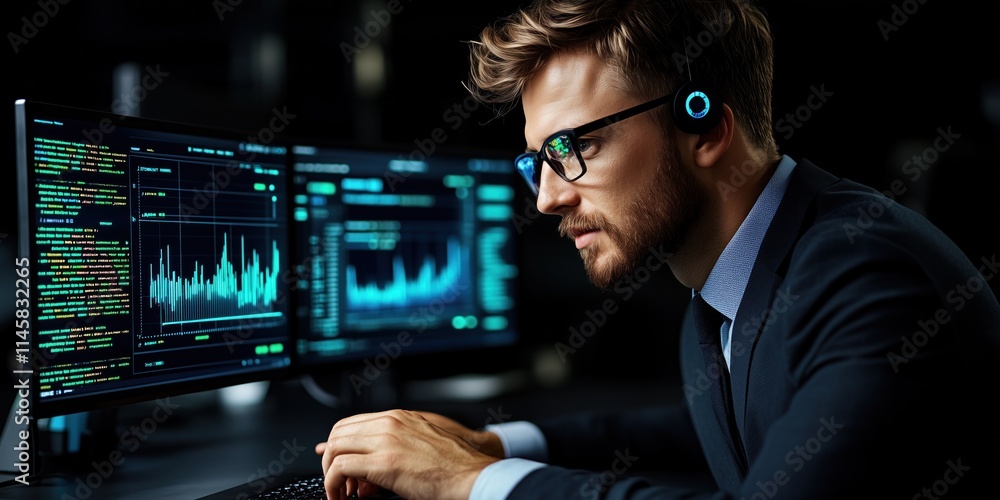 Trader use laptops connected to the internet from smartphones to trade stocks through Wi-Fi hotspot network technology Trader use laptops connected to the internet from smartphones to trade stocks through Wi-Fi hotspot network technology
