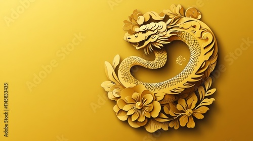 Chinese new year 2025 Zodiac sign with gold paper cut art and craft style on color background Chinese Translation happy new year