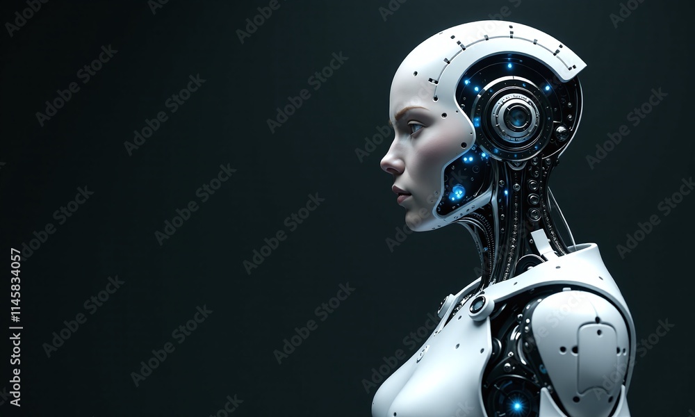 Futuristic humanoid robot cybernetic profile intricate mechanical details Futuristic humanoid robot cybernetic profile intricate mechanical details